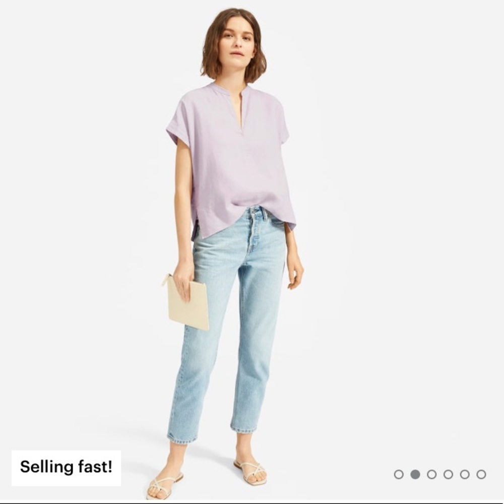 The Linen Split-Neck Top in Lavender